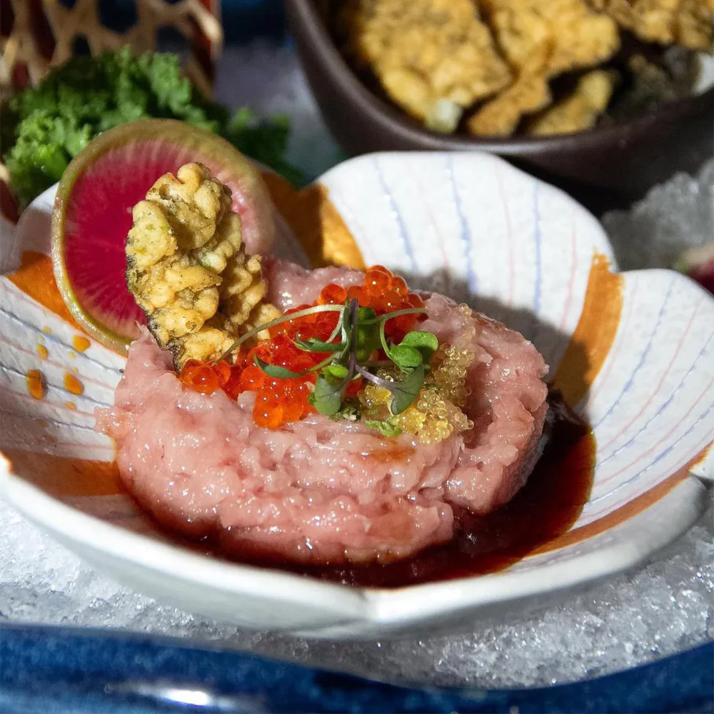 Tuna Tartare with Tempura and Roe at Rakisuta Modern Sushi, Japanese Restaurant in Rockledge